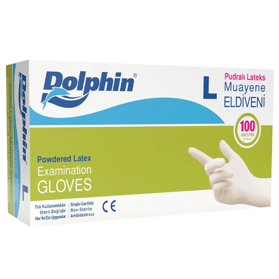 Dolphin Lateks Muayene Eldiveni Pudralı Large 100'lü Paket